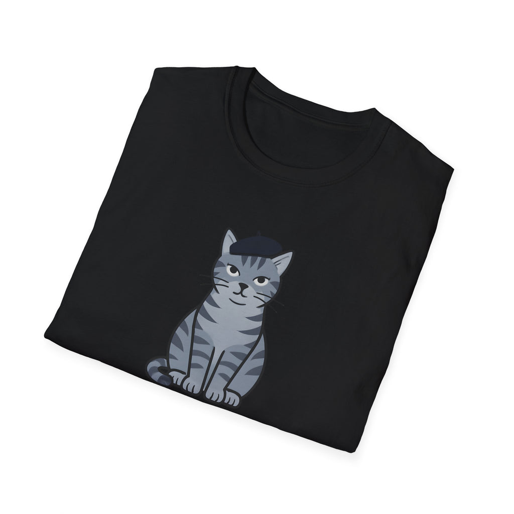 Gray Cat with Beret T-Shirt