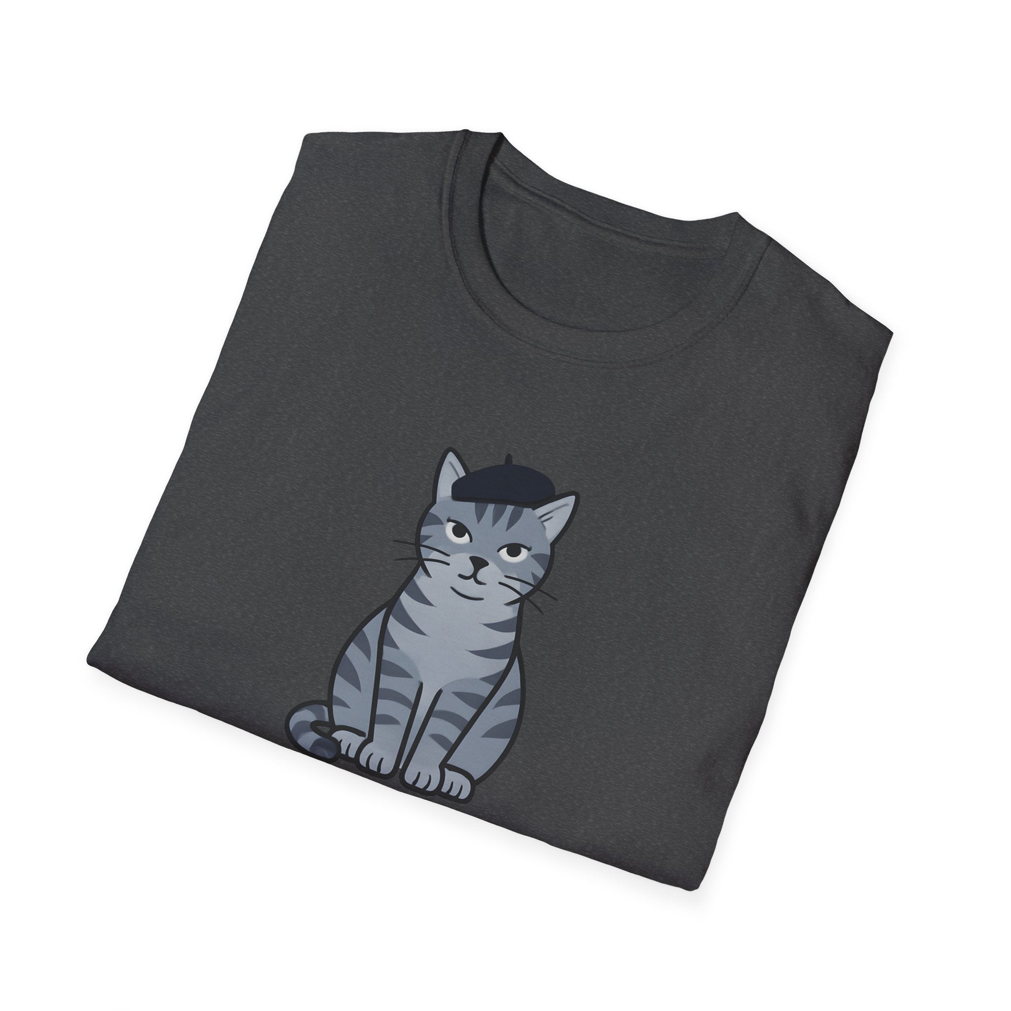 Gray Cat with Beret T-Shirt